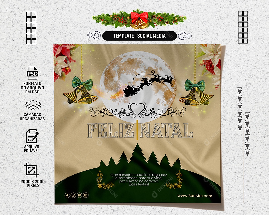 Feed Feliz Natal Amor No Coração Social Media PSD Editável