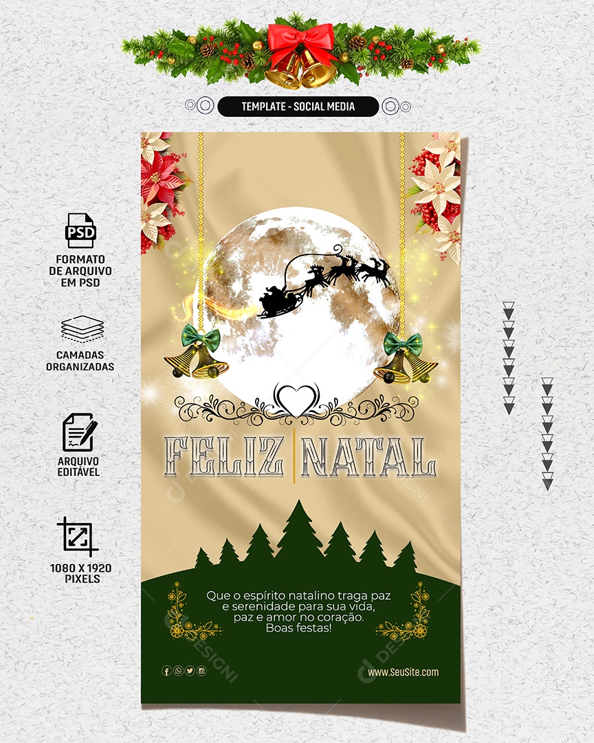 Social Media Story Feliz Natal Paz e Serenidade PSD Editável