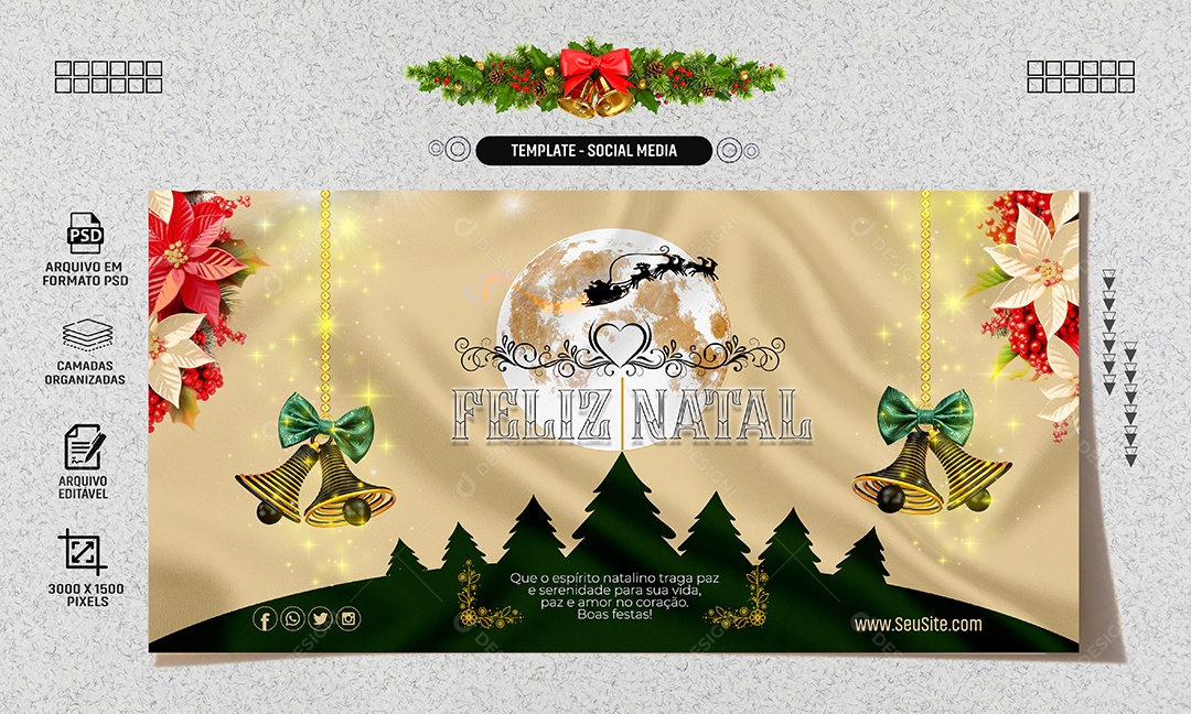 Social Media Banner Feliz Natal Paz e Serenidade PSD Editável