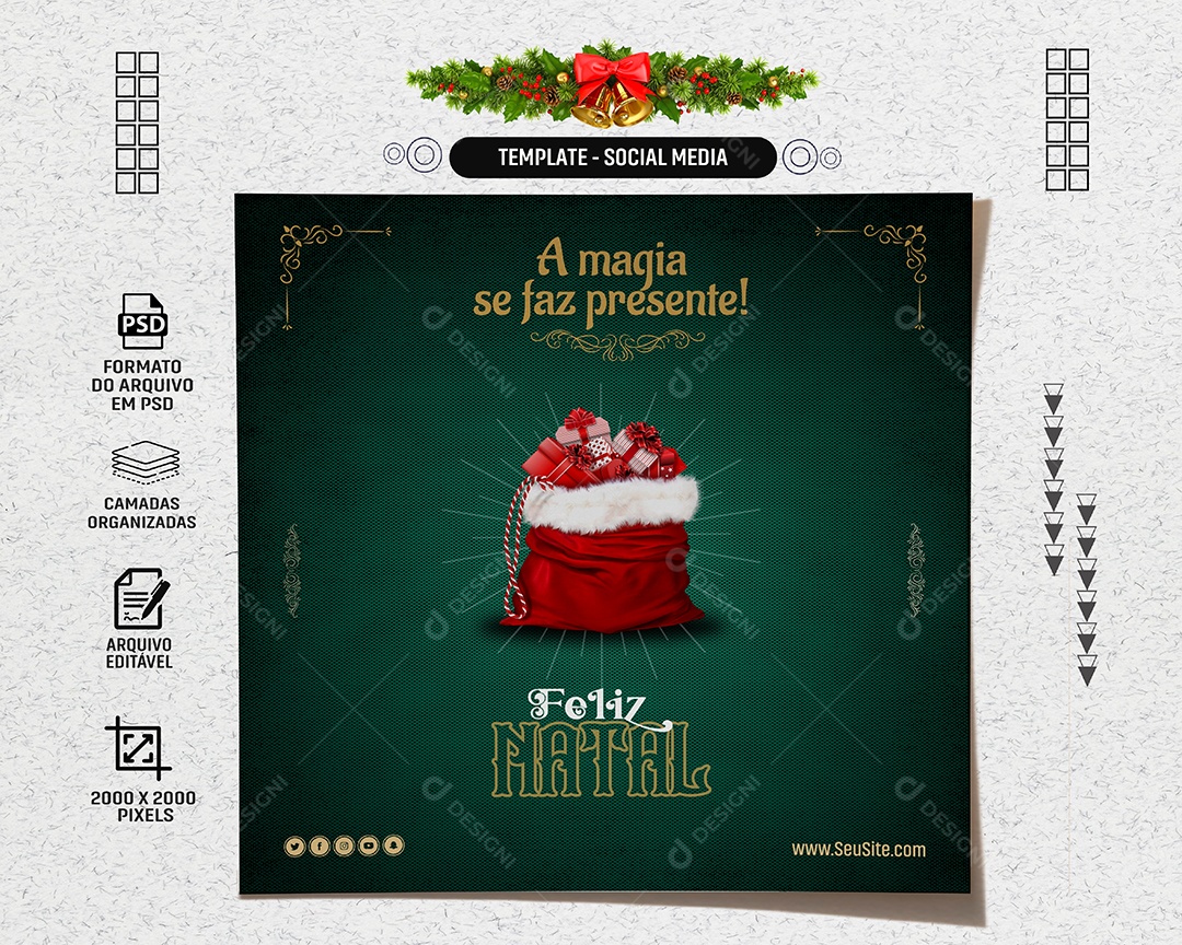 Feed a Magia Se Faz Presente Feliz Natal Social Media PSD Editável