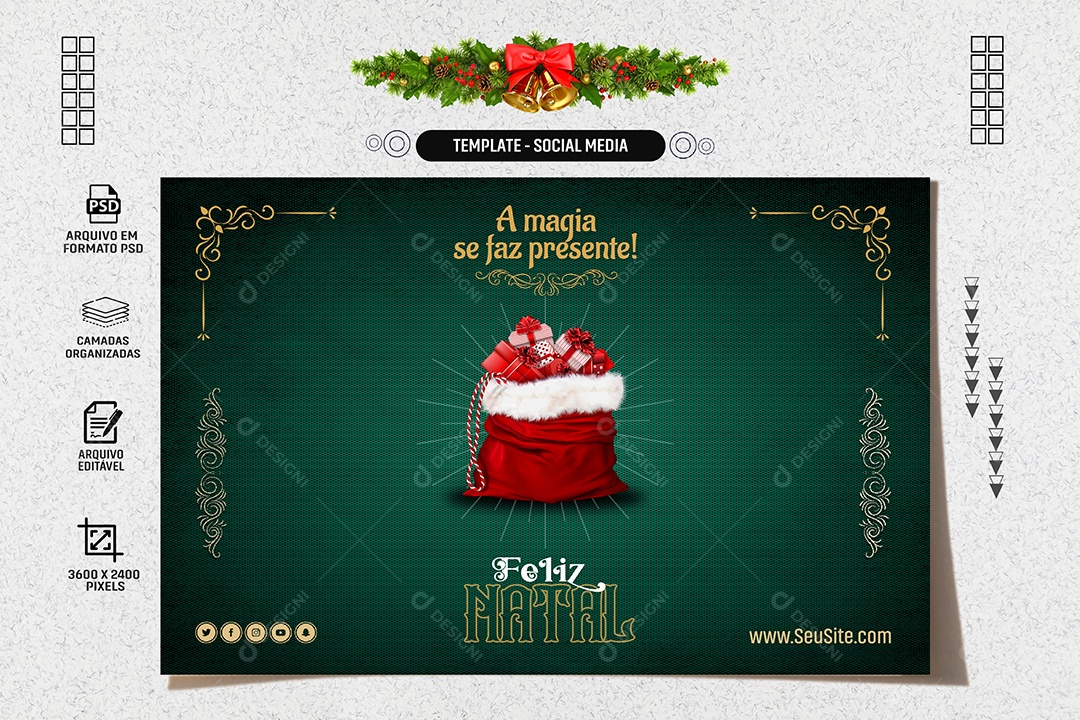 Banner Feliz Natal a Magia se Faz Presente Social Media PSD Editável