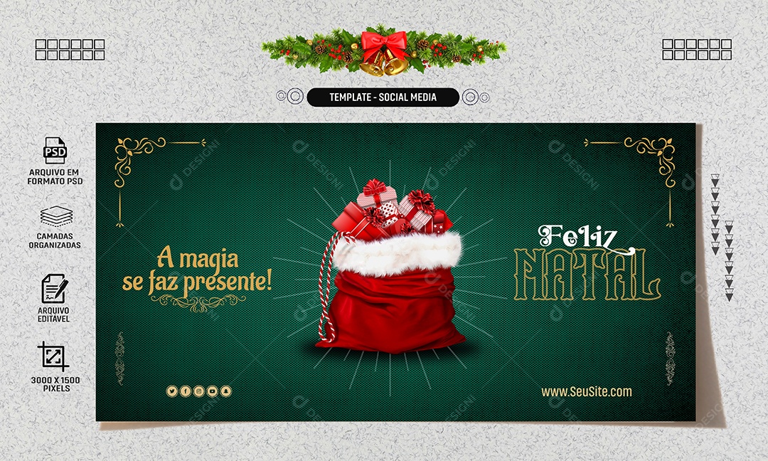 Social Media Banner a Magia se Faz Presente Feliz Natal PSD Editável