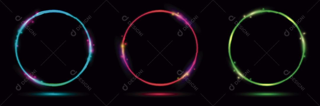 Conjunto de Círculos Neon Ilustração Vetor EPS