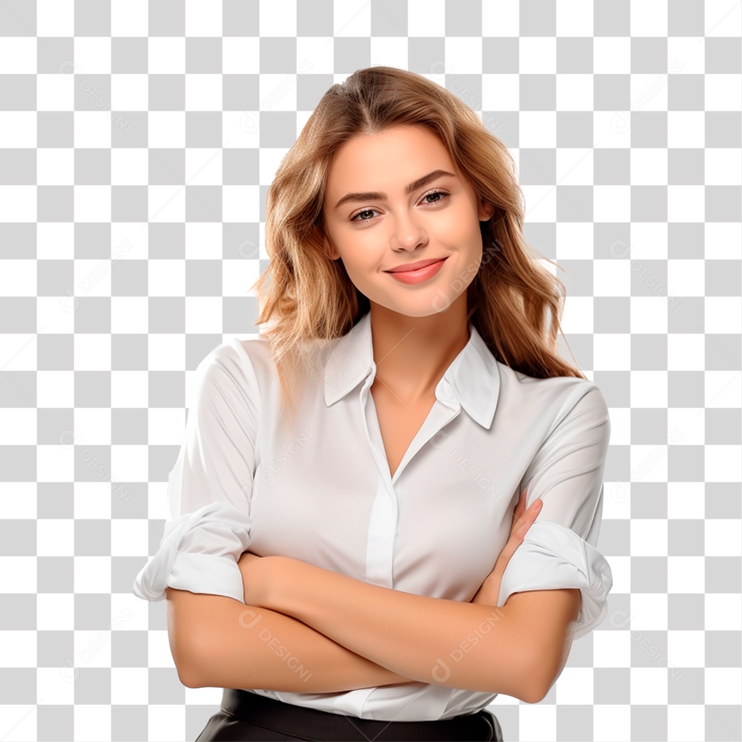 Mulher de Branco com os Braços Cruzados PNG Transparente