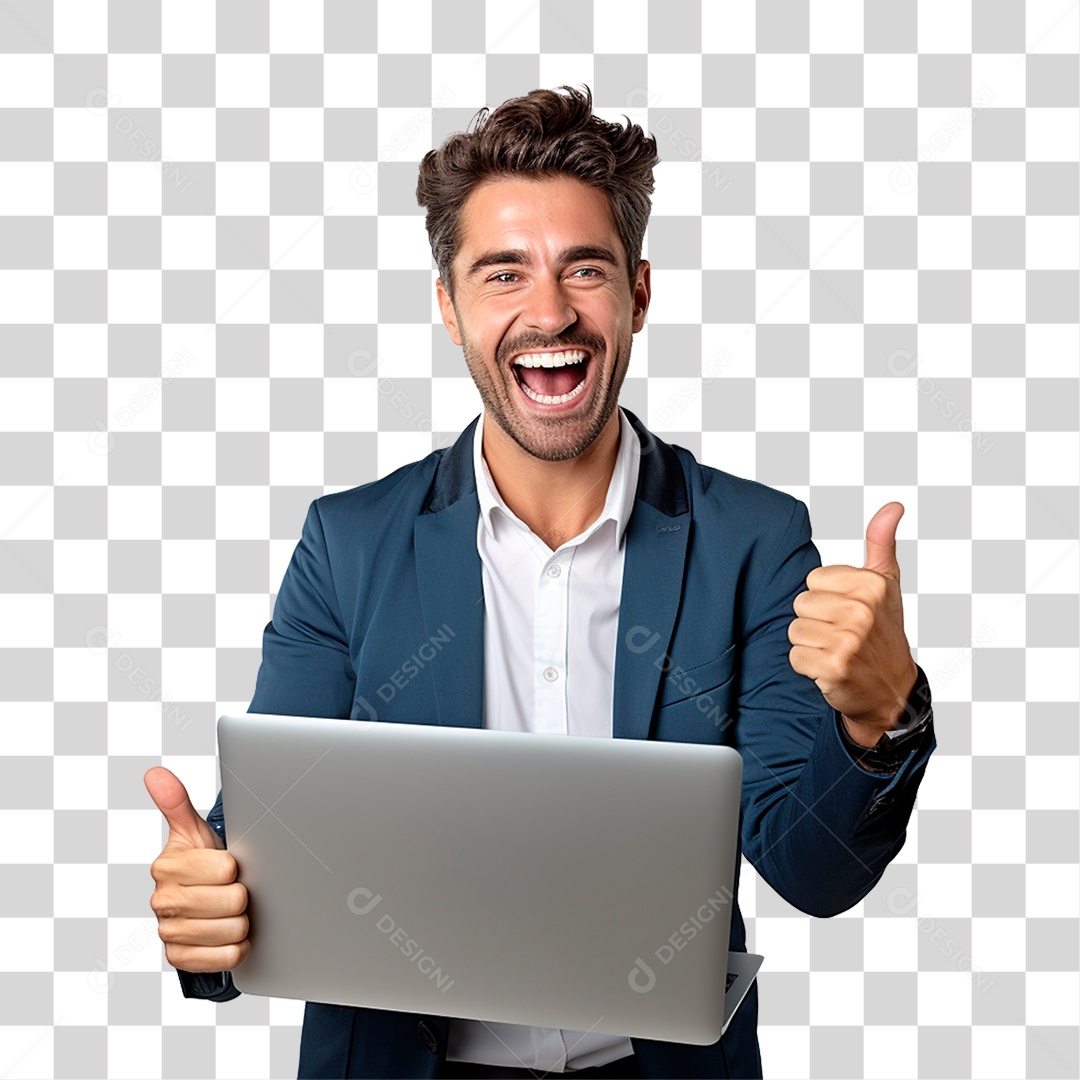 Homem com Notebook PNG Transparente