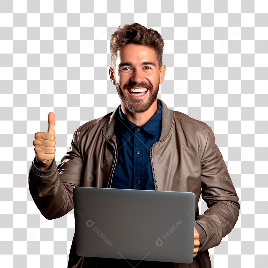 Homem com Notebook PNG Transparente