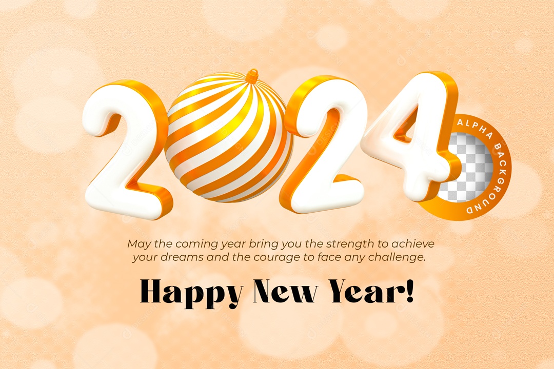 Happy New Year 2024 White and Gold 3D Number For PSD Composition