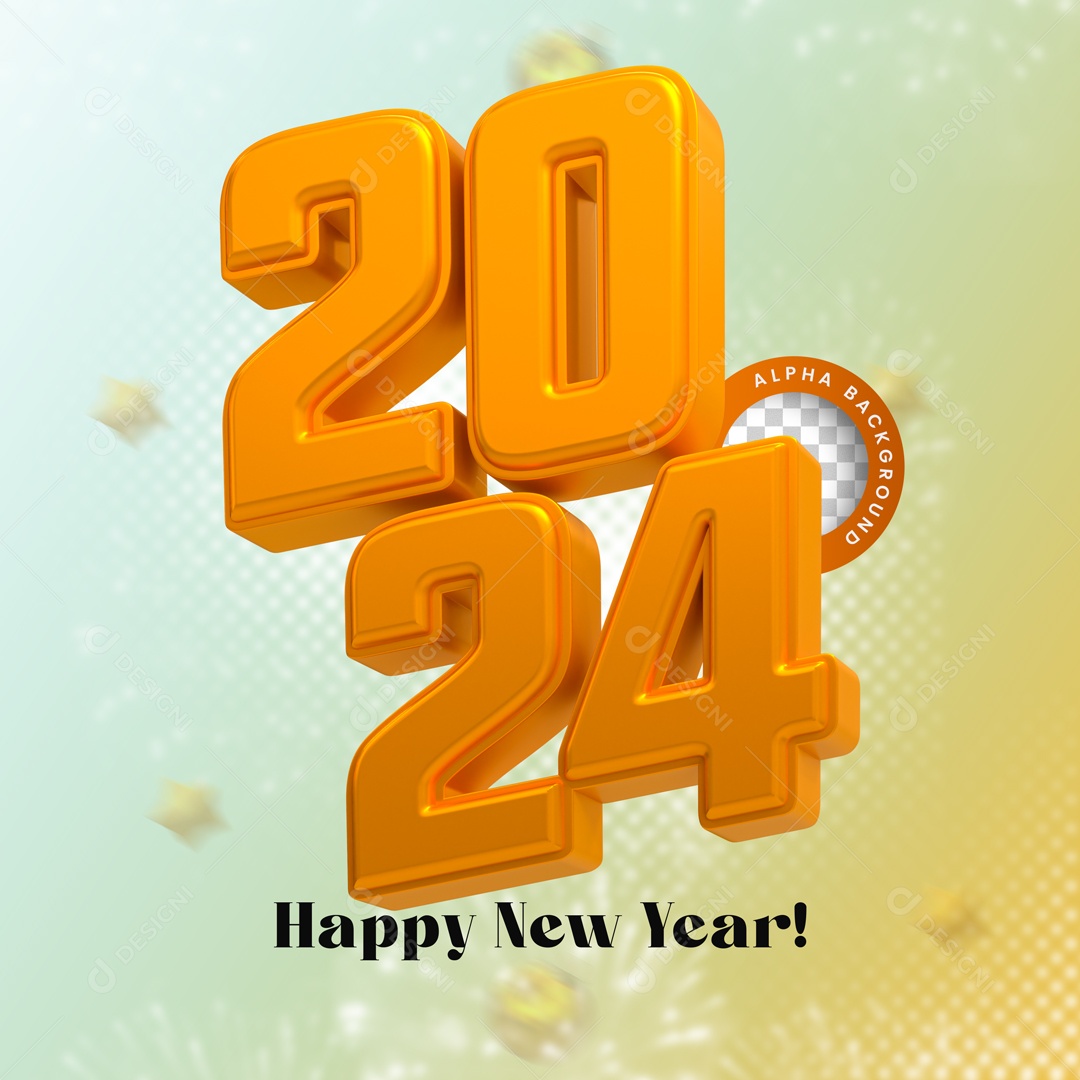Número 3D Feliz Ano Novo 2024 Dourado Para Composição PSD