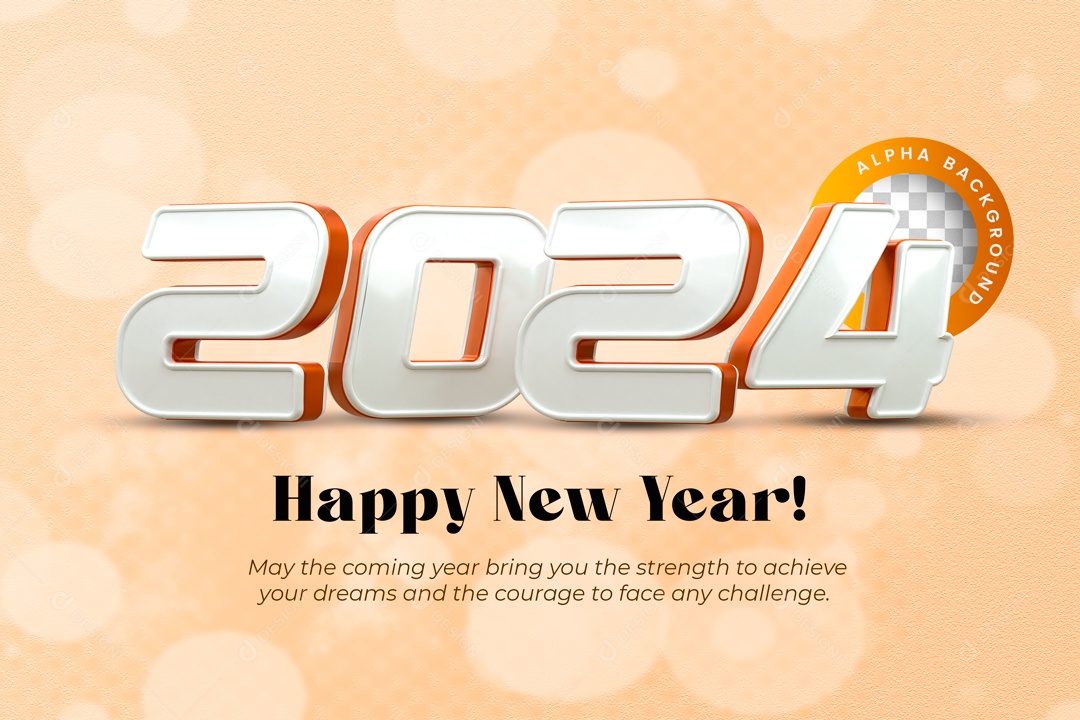 Número 3D Feliz Ano Novo 2024 Branco Para Composição PSD