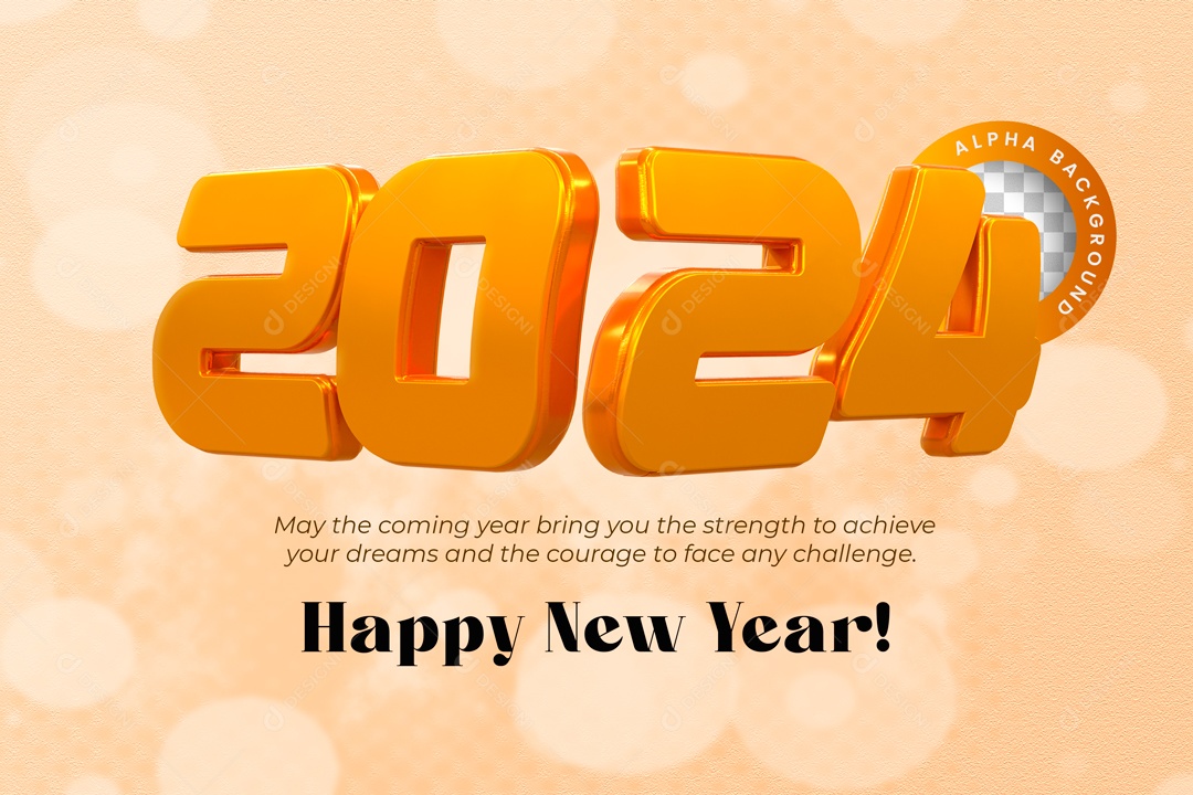 Número 3D Feliz Ano Novo 2024 Dourado Para Composição PSD