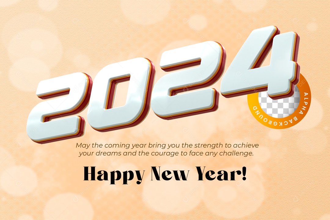 Número 3D Feliz Ano Novo 2024 Branco Para Composição PSD