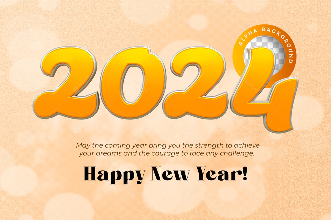 Número 3D Feliz Ano Novo 2024 Dourado Para Composição PSD