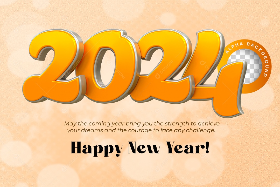 Número 3D Feliz Ano Novo 2024 Dourado Para Composição PSD