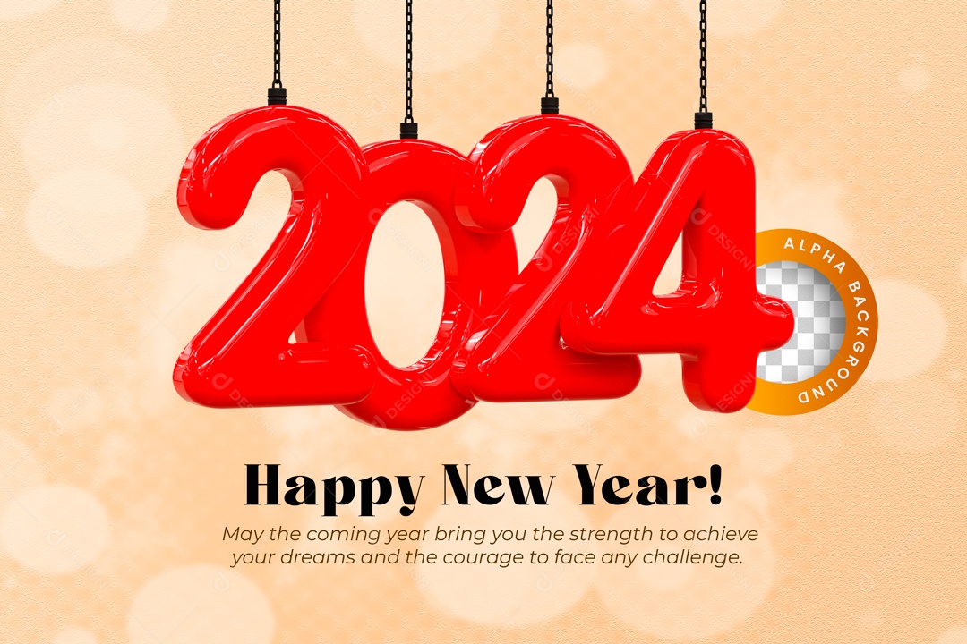 Número 3D Feliz Ano Novo 2024 Vermelho Para Composição PSD