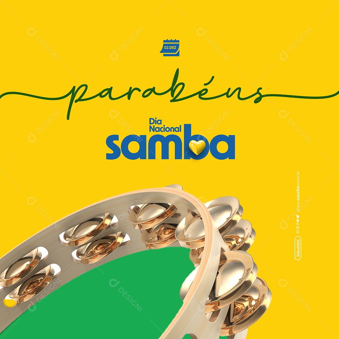 Dia Nacional do Samba 02 Dezembro Parabéns Social Media PSD Editável