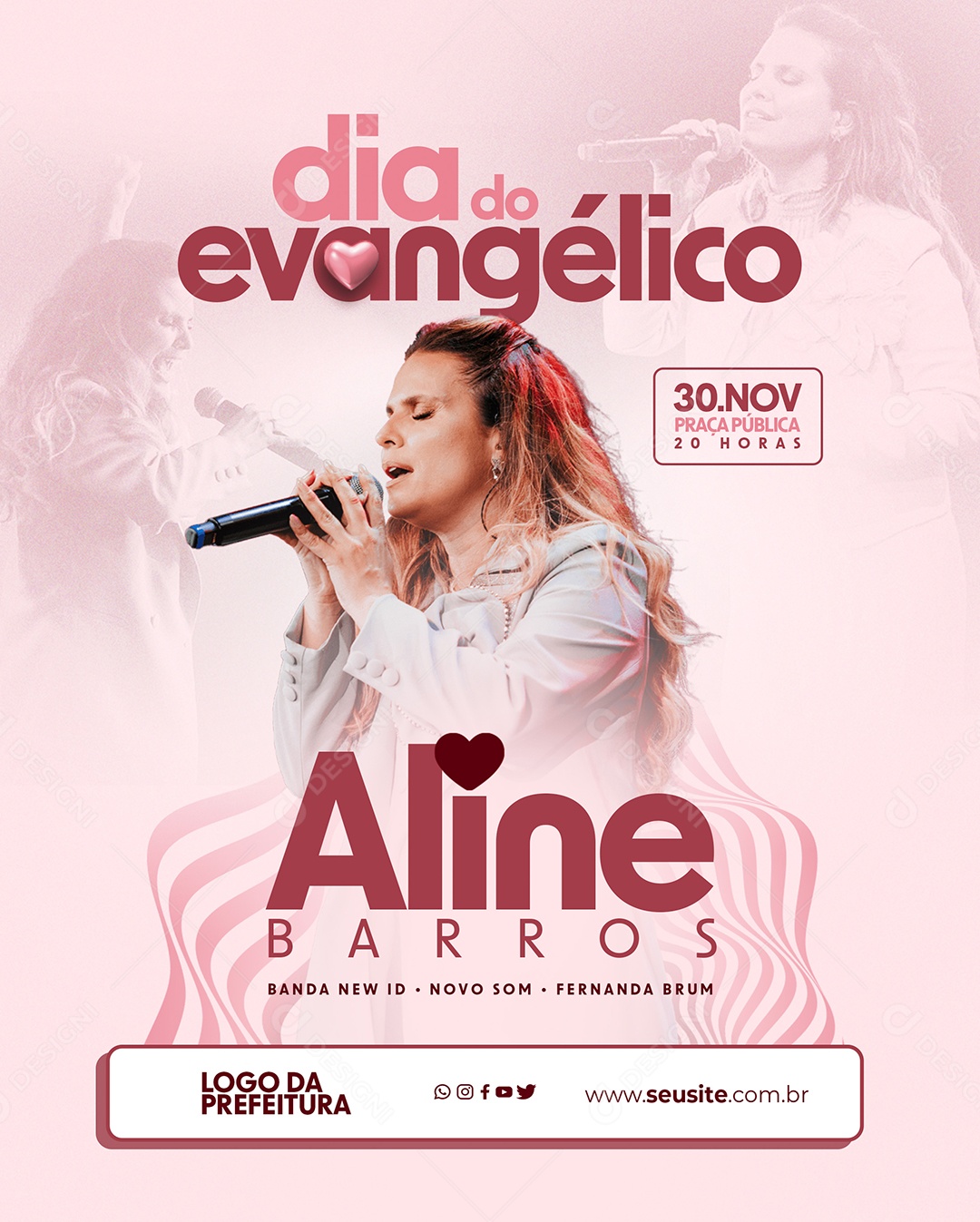 Flayer Dia do Evangélico 30 de Novembro Aline Barros Social Media PSD Editável