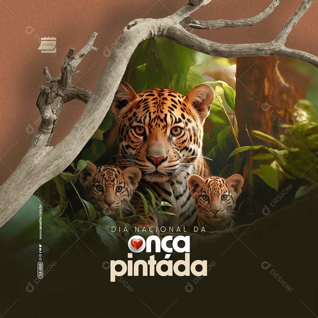 Dia Nacional da Onça Pintada 29 de Novembro Social Media PSD Editável
