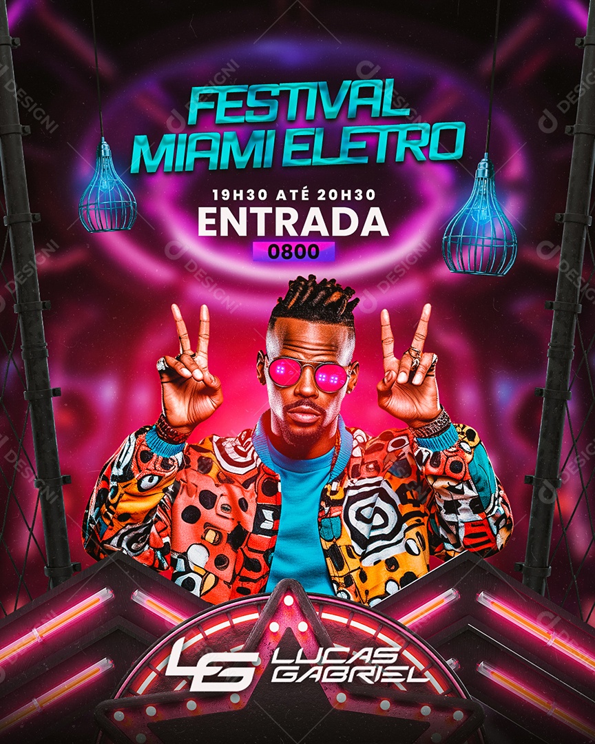Flyer Festival Miami Eletro Lucas Gabriel Social Media PSD Editável