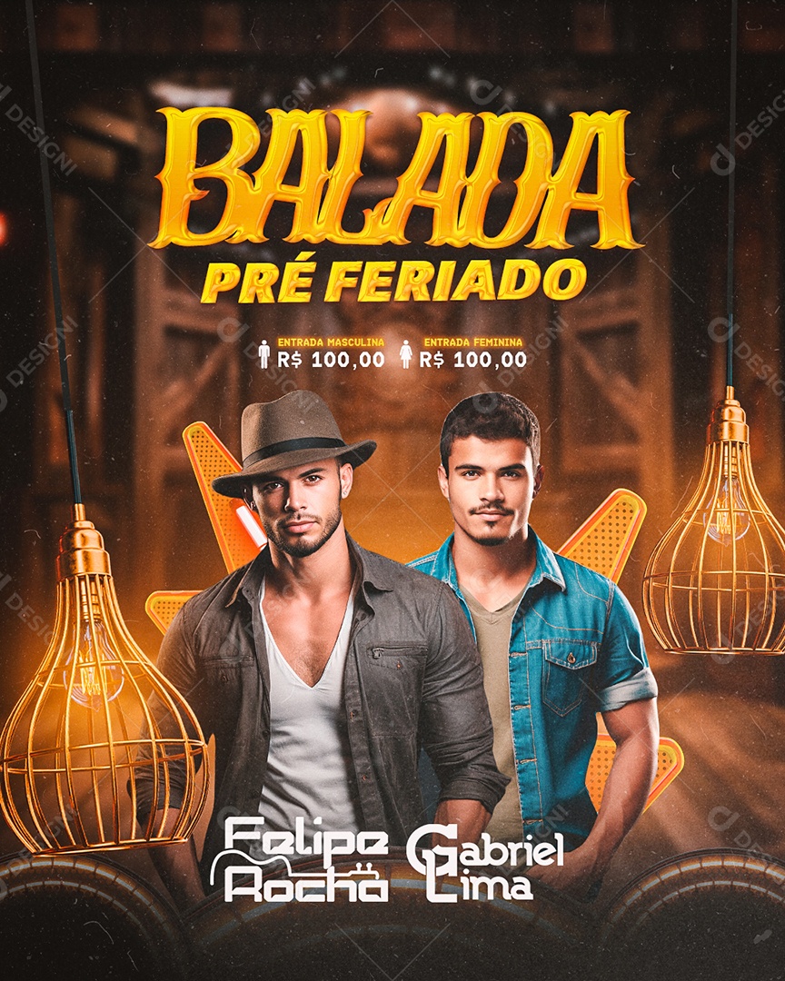 Flyer Balada Pré Feriado Felipe Rocha Gabriel Lima Social Media PSD Editável