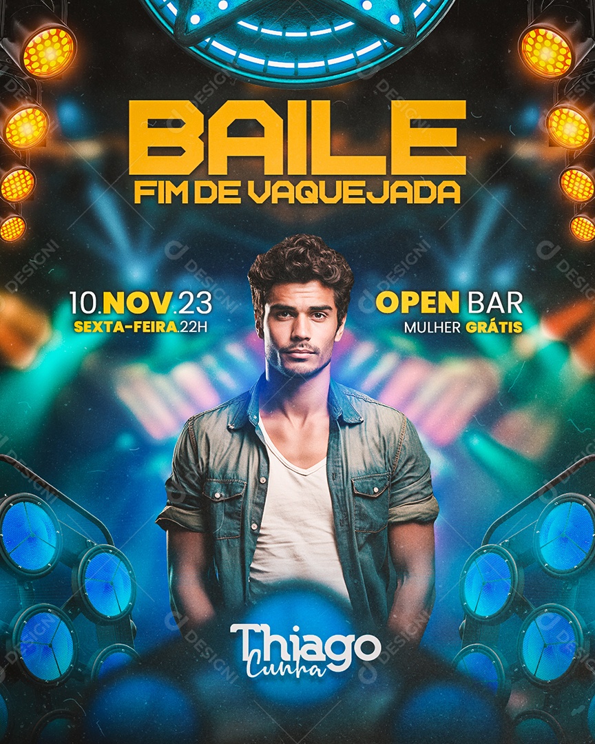 Flyer Baile Fim de Vaquejada Thiago Cunha Social Media PSD Editável