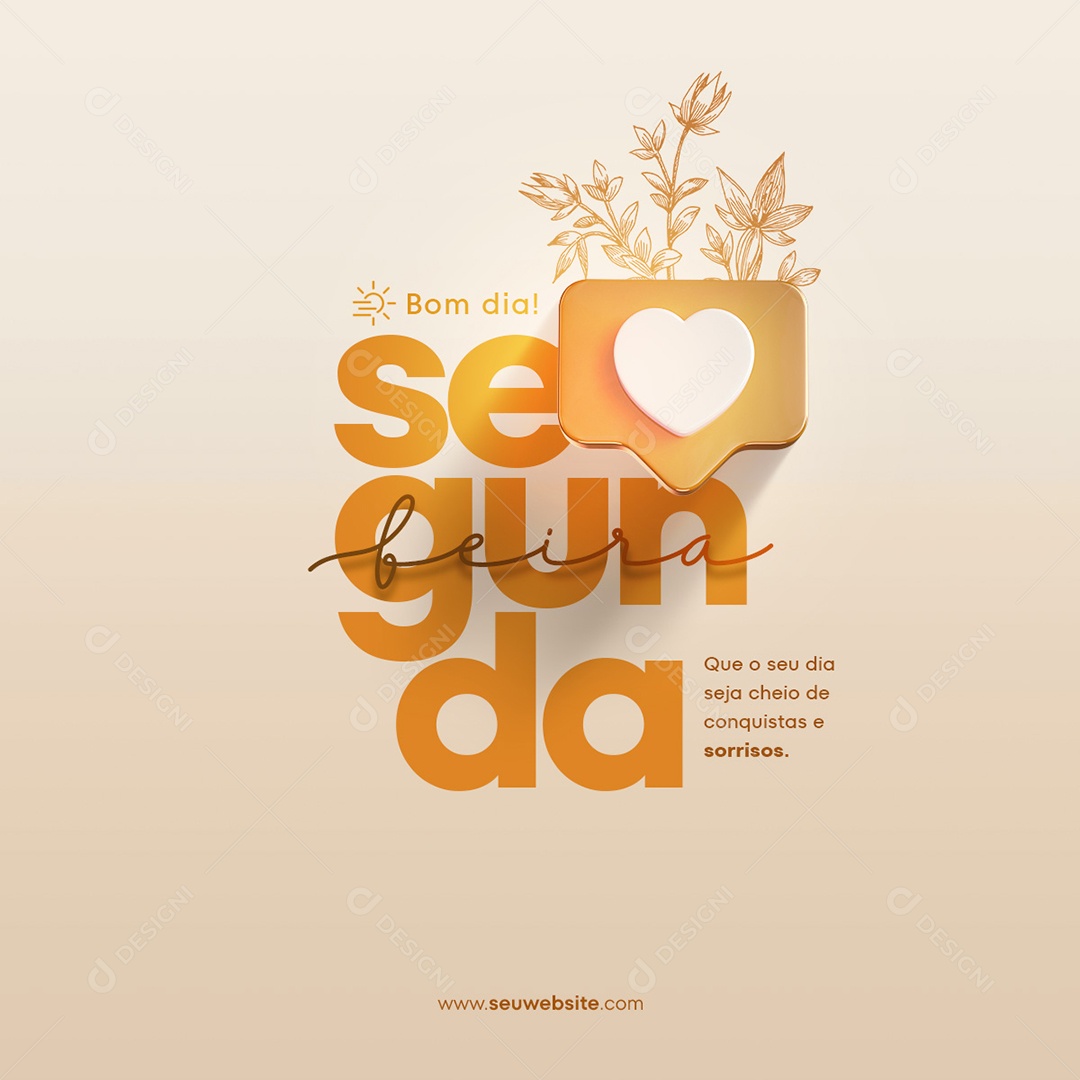 Social Media Bom Dia Segunda Feira Dia Cheio De Conquistas PSD Editável