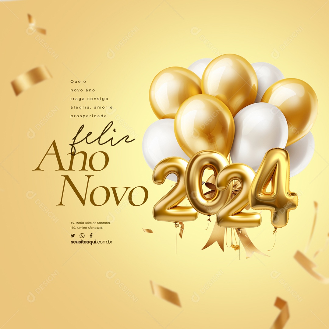 Social Media Feliz Ano Novo Que o Novo Ano Traga Consigo Alegria Amor e Prosperidade PSD Editável