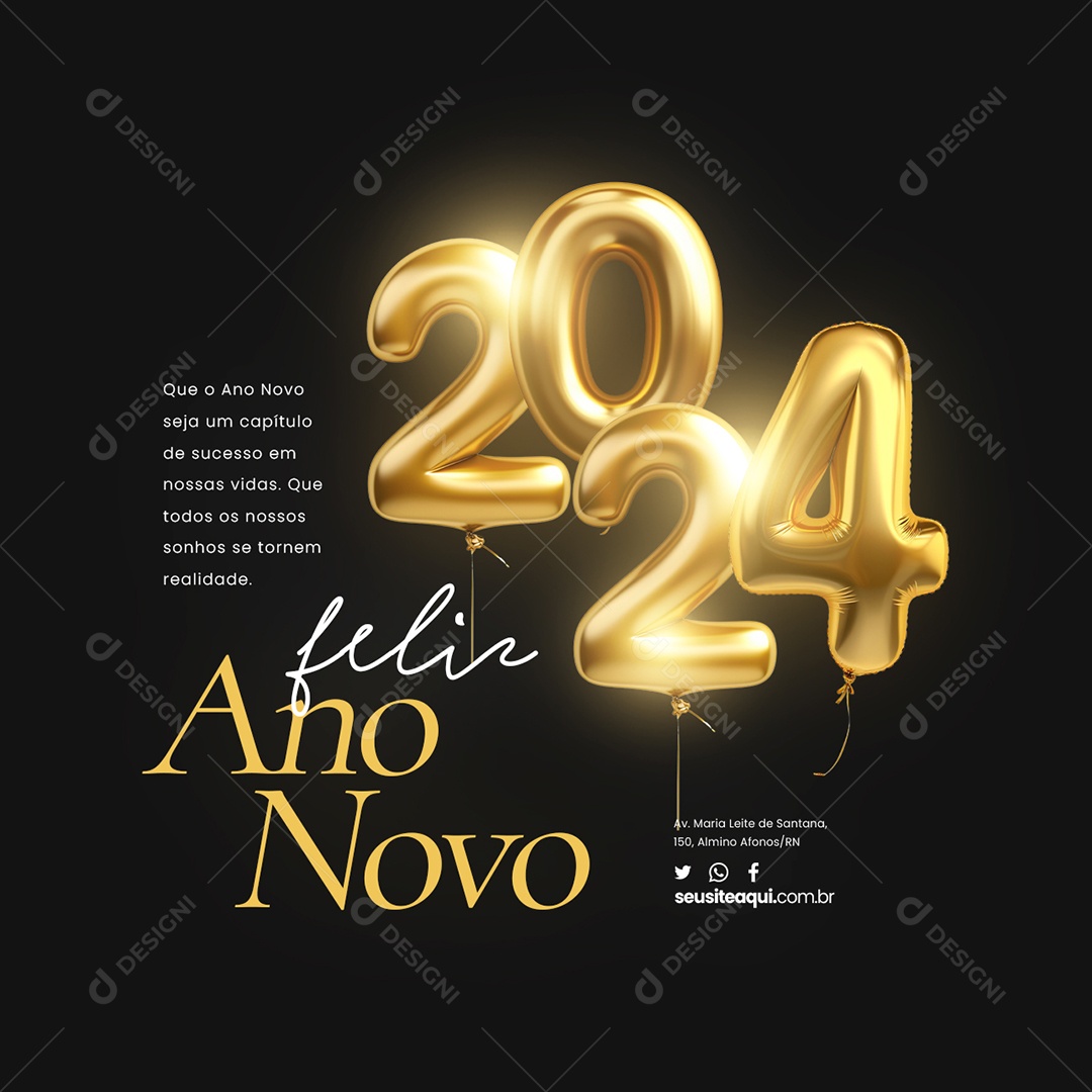 Feliz Ano Novo 2024 Social Media PSD Editável