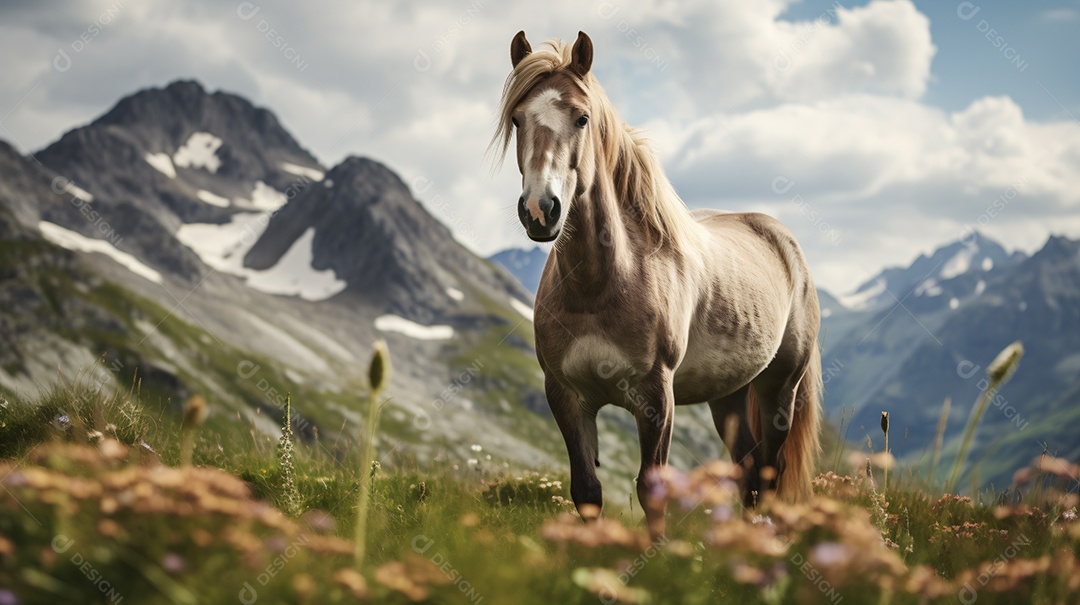 Lindo cavalo sobre os alpes