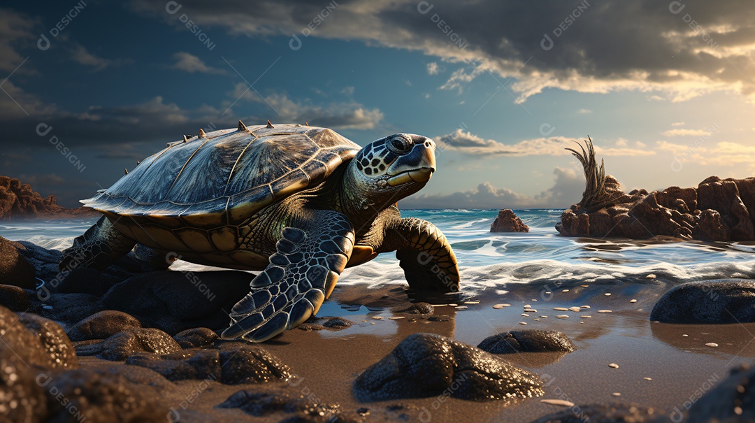 Tartatura andando sobre a praia