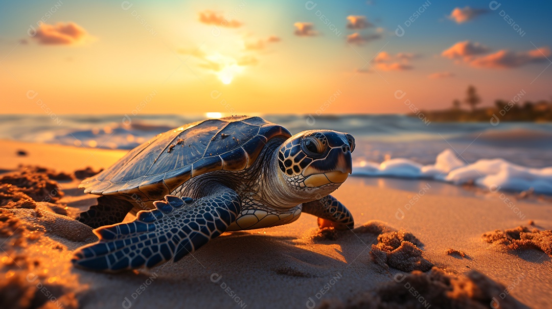 Tartatura andando sobre a praia