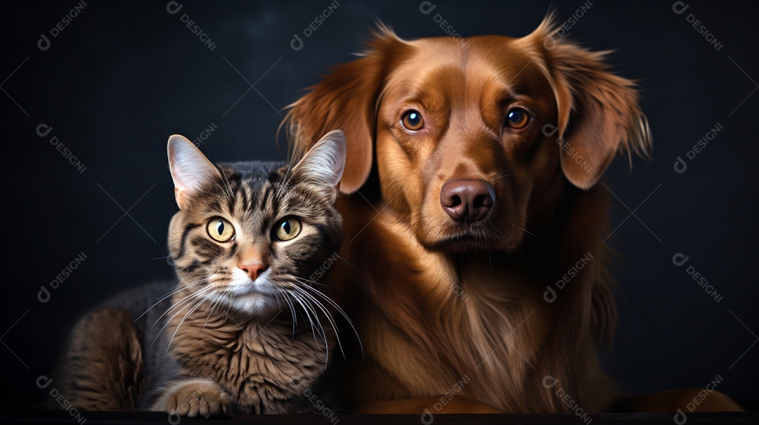 Lindo gato e cachorro sobre fundo branco