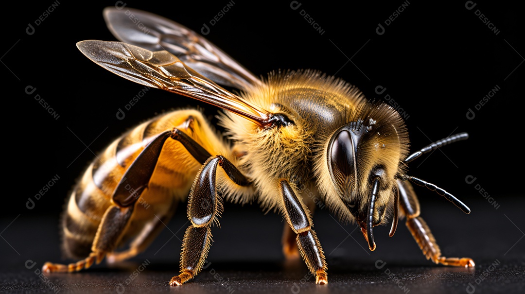 Uma abelha isolada em fundo escuro