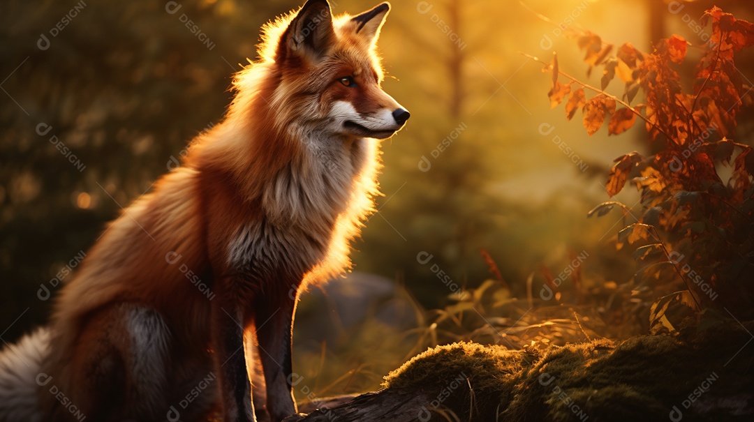 Raposa na floresta em pôr do sol