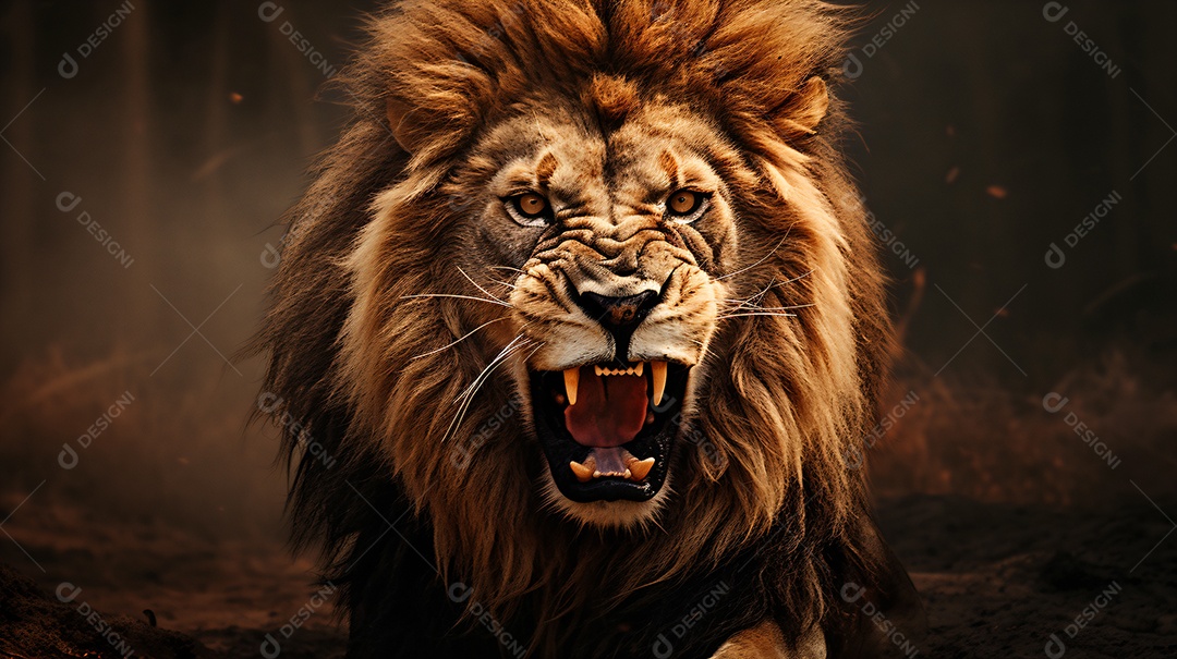 Leão feroz na floresta