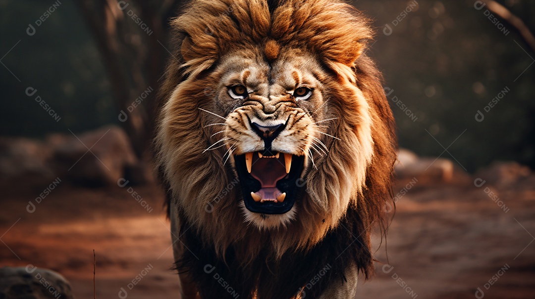 Leão feroz na floresta