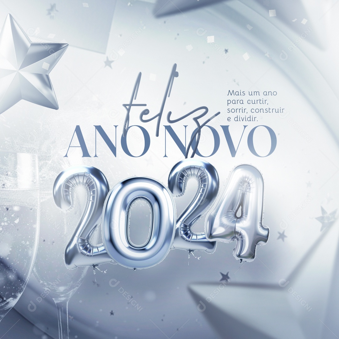 Feliz Ano Novo Curtir Sorrir Construir e Dividir Social Media PSD Editável