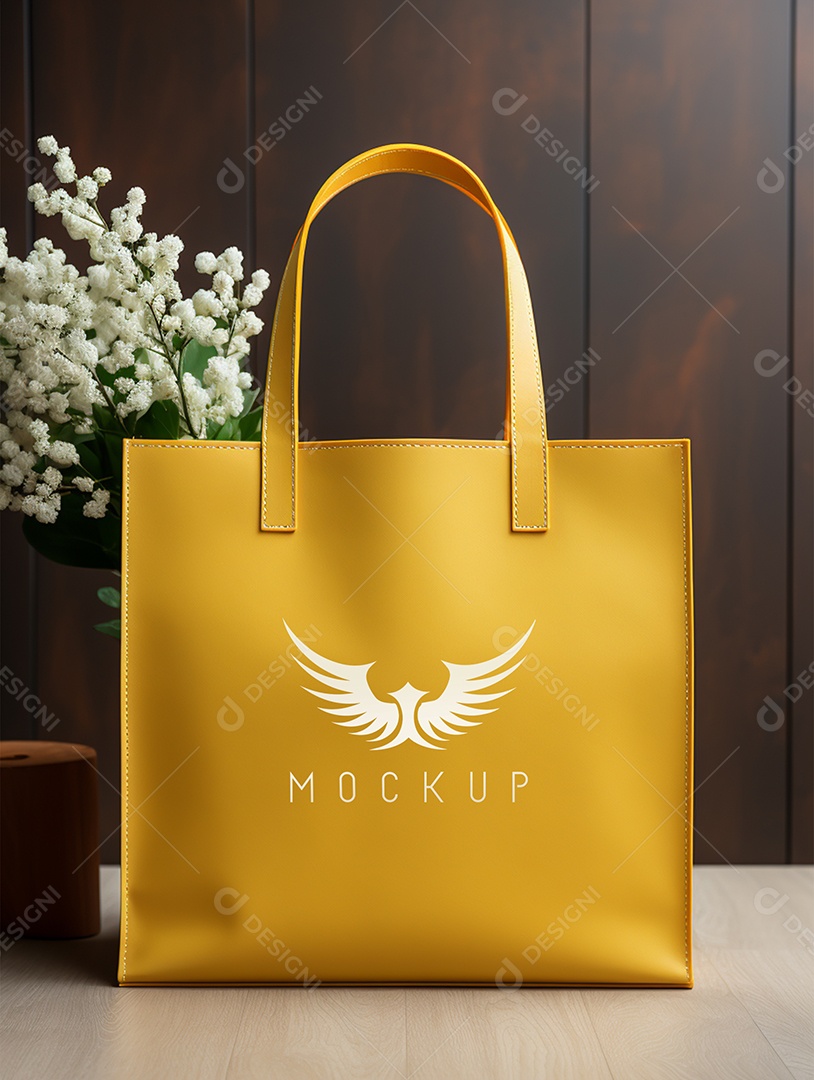 Mockup de Sacola Amarela PSD Editável