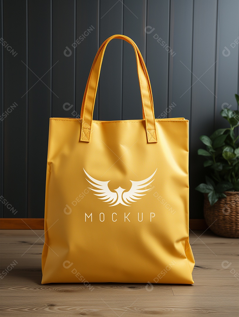 Mockup de Sacola Amarela PSD Editável