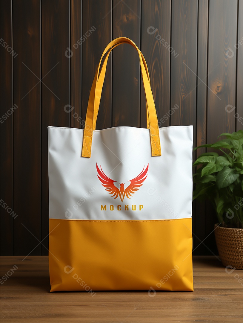 Mockup de Sacola Branca e Amarela PSD Editável