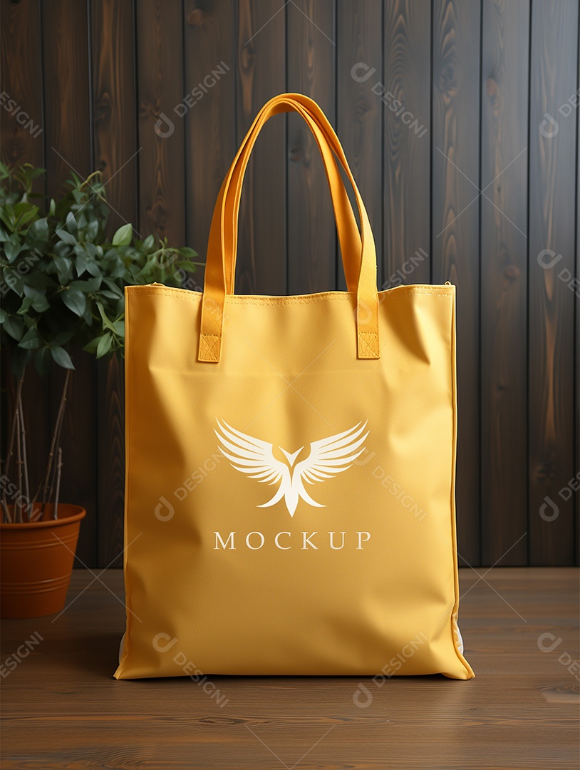 Mockup de Sacola Amarela PSD Editável