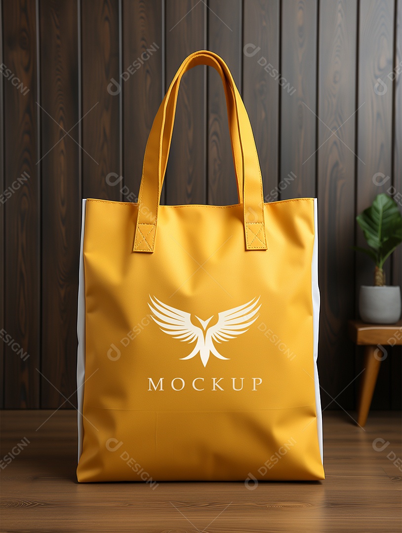 Mockup de Sacola Amarela PSD Editável