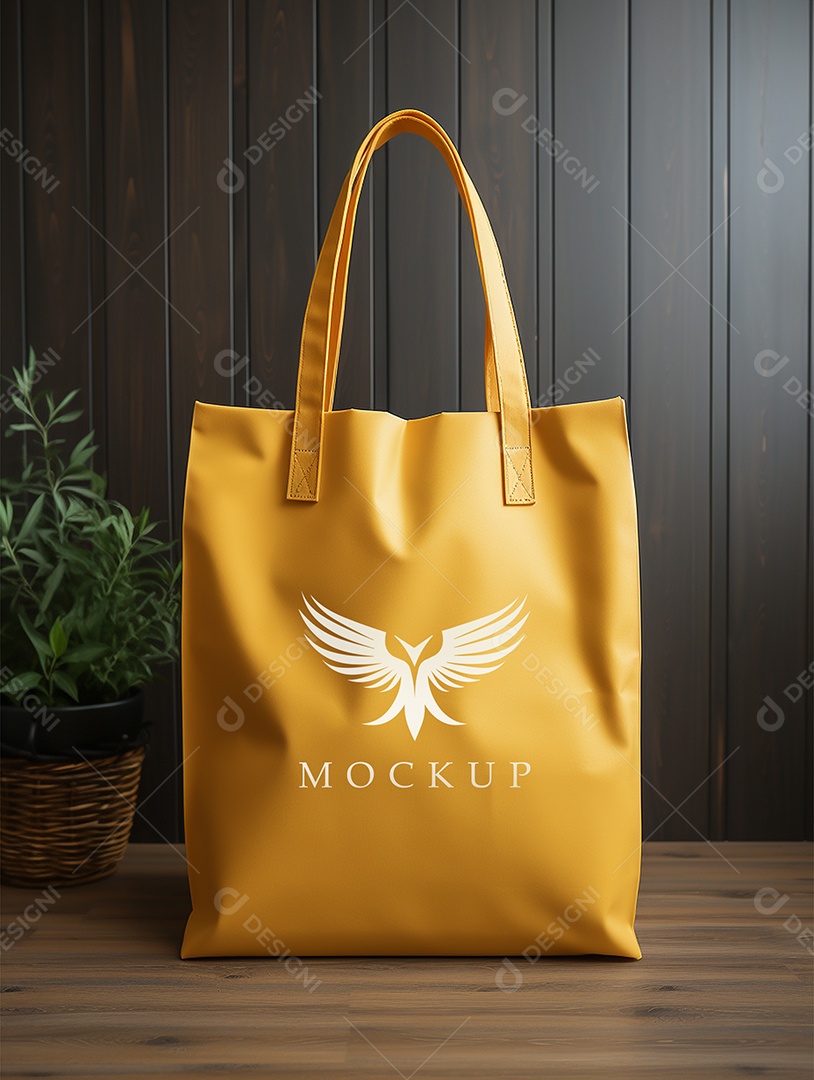 Mockup de Sacola Amarela PSD Editável