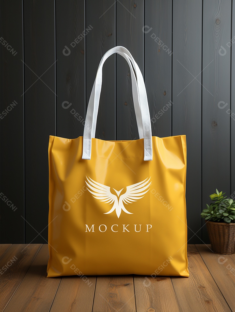 Mockup de Sacola Amarela PSD Editável