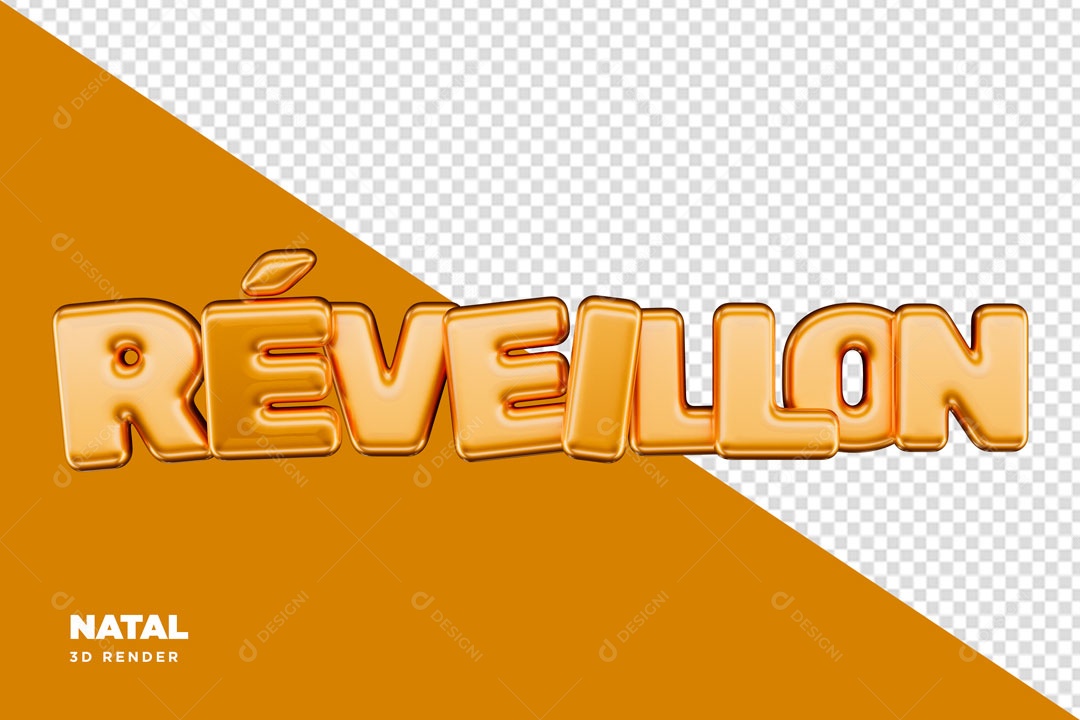 Réveillon Texto 3D Dourado para Composição PSD