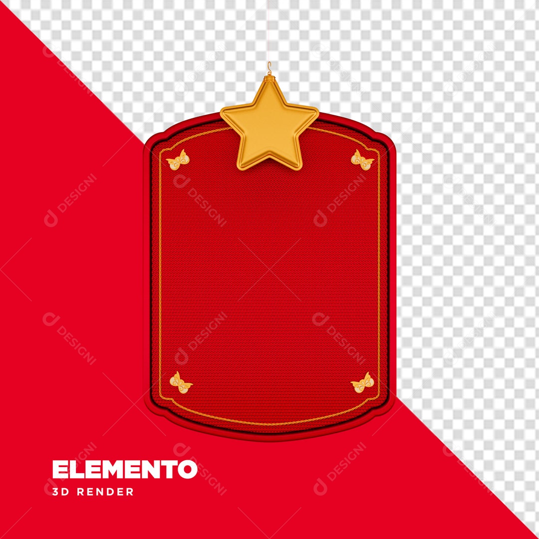 Estrela e Decoração Natalina Elemento 3D para Composição PSD
