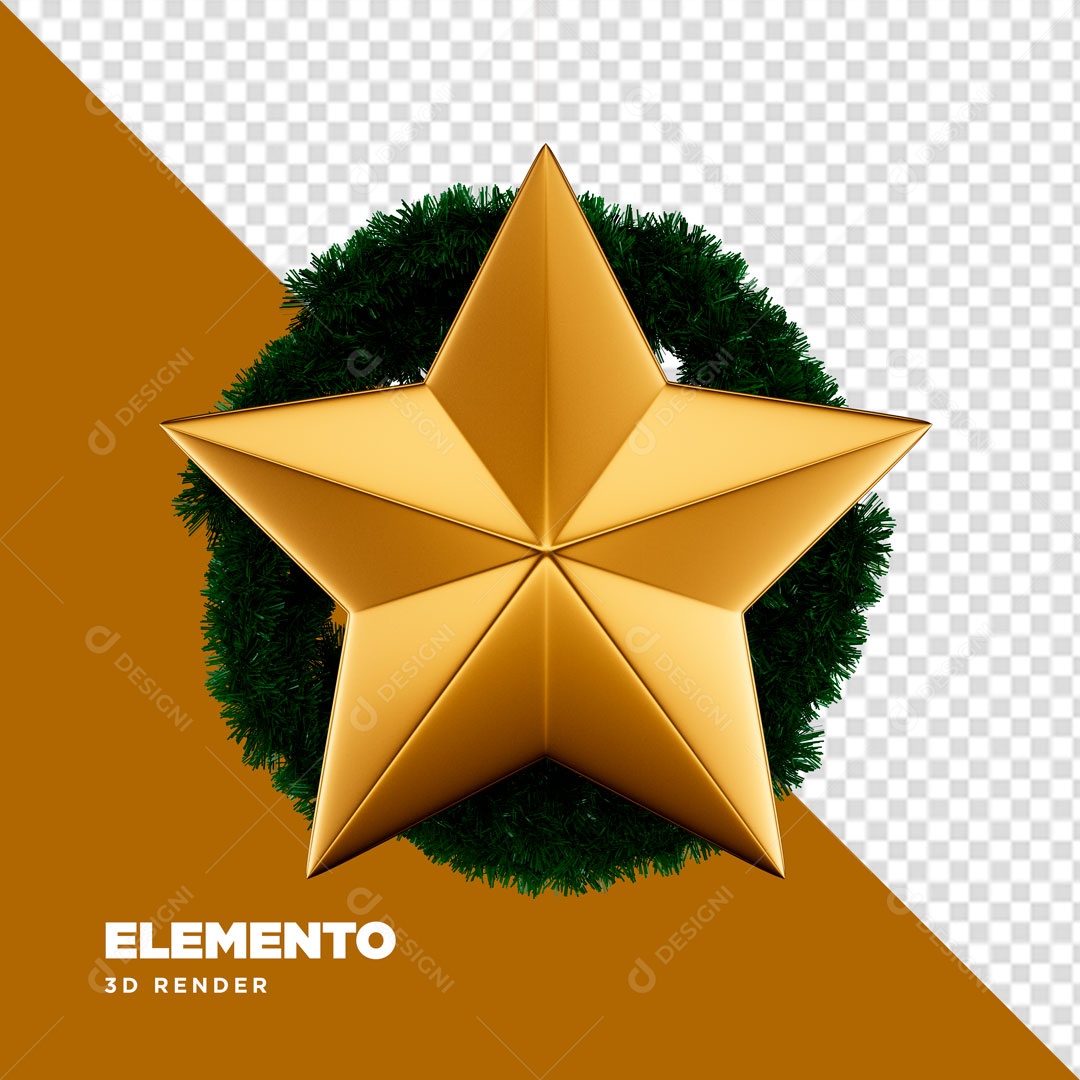 Estrela e Guirlanda Elemento 3D de Ano Novo para Composição PSD