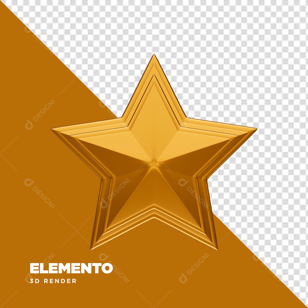 Estrela Dourada Elemento 3D de Ano Novo para Composição PSD