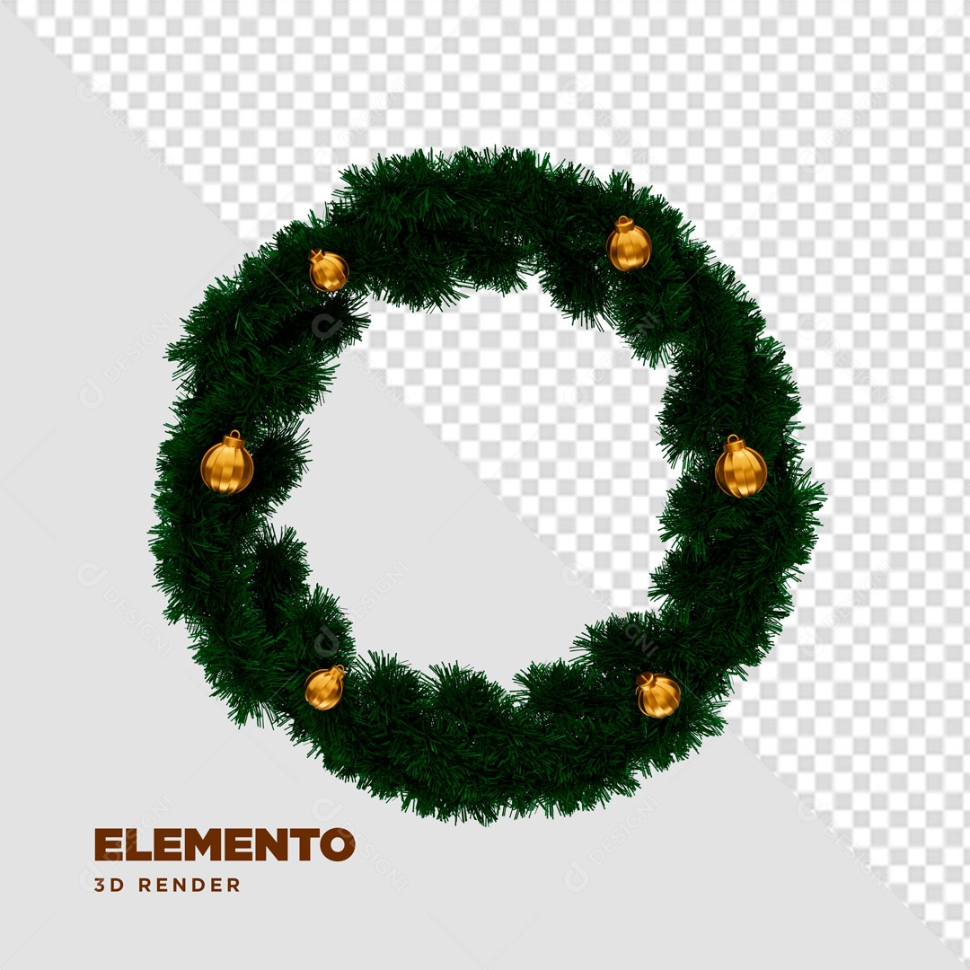 Guirlanda de Ano Novo Elemento 3D Verde para Composição PSD