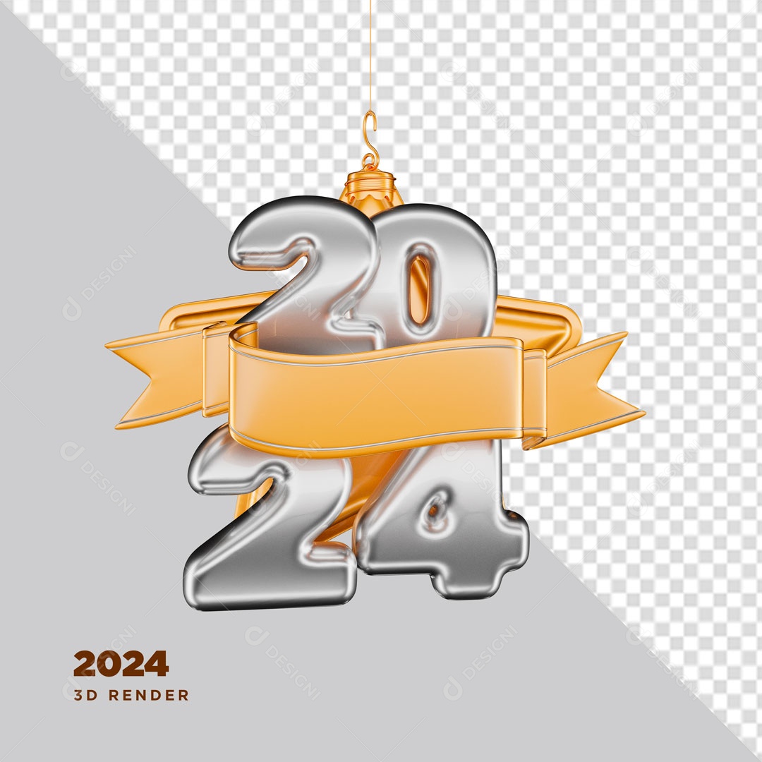 2024 Elemento 3D Prata Dourado para Composição PSD