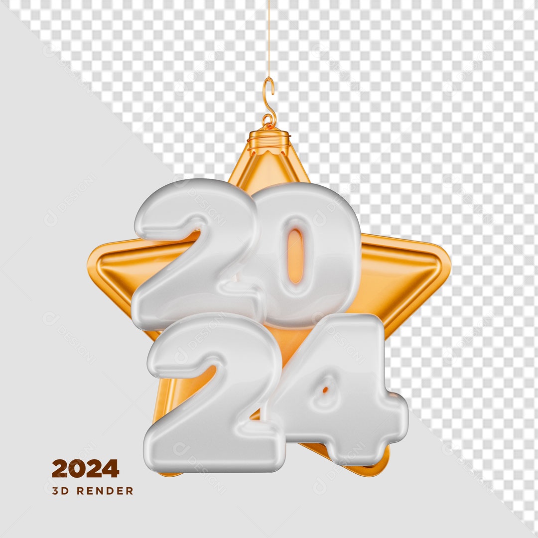 Estrela 2024 Elemento 3D de Ano Novo para Composição PSD